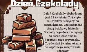Stos czekoladek na tle tabliczki czekolady. Obrazek celebruje dzień czekolady, zachęcając do delektowania się tym przysmakiem.