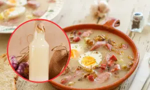 Prosty przepis na żurek z butelki. Aromatyczna zupa z kiełbasą, jajkiem i chrzanem, gotowa w mgnieniu oka.