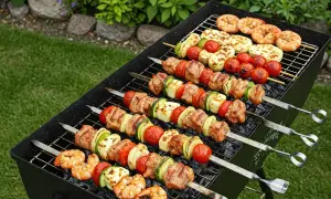 Grillowane szaszłyki z kurczaka, krewetki i halloumi. Idealna propozycja na letnie przyjęcie, z pewnością najlepsza marynata do szaszłyków z kurczaka!