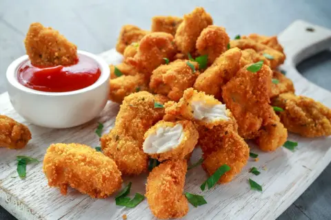 Chrupiące krewetki w panko, idealne do maczania w keczupie.