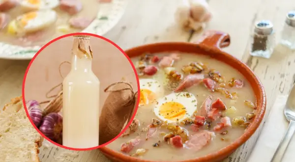Prosty przepis na żurek z butelki. Aromatyczna zupa z kiełbasą, jajkiem i chrzanem, gotowa w mgnieniu oka.