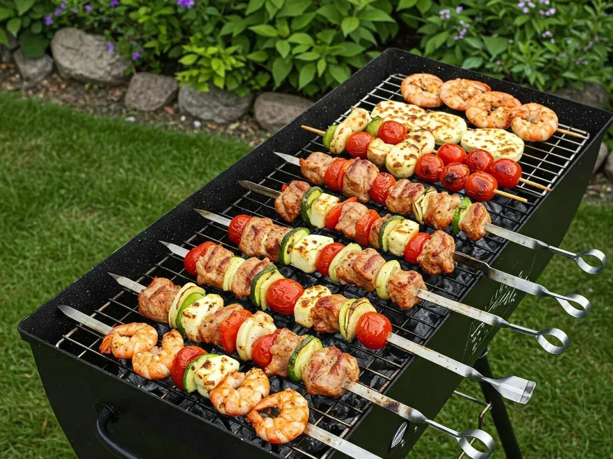 Grillowane szaszłyki z kurczaka, krewetki i halloumi. Idealna propozycja na letnie przyjęcie, z pewnością najlepsza marynata do szaszłyków z kurczaka!