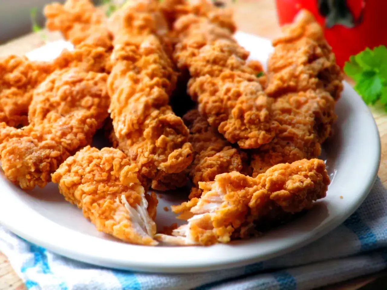Chrupiące kawałki kurczaka w panierce, przypominające panierka kfc oryginalny przepis. Idealne na przekąskę.